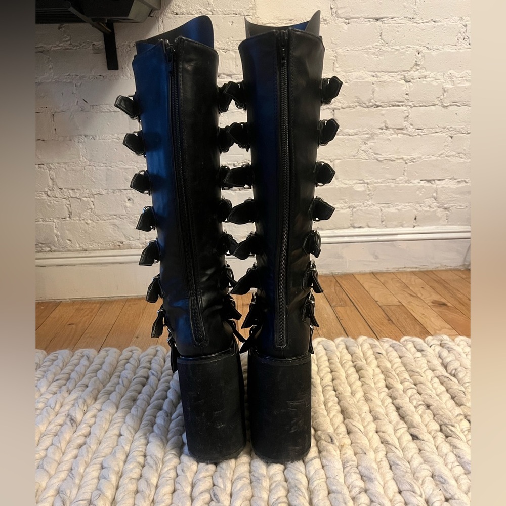 Demonia Trinity Black Platform Boots with Silver Buckles - Picture 6 of 6